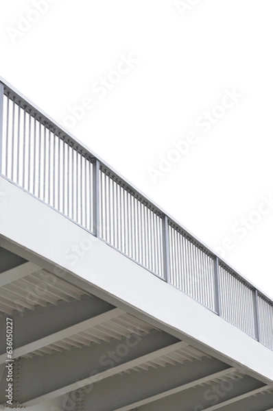 Obraz Steel bridge girder span, blue grey metal pillar guardrails, modern contemporary industrial flyover overpass railings perspective, large detailed vertical isolated closeup, blank empty copy space