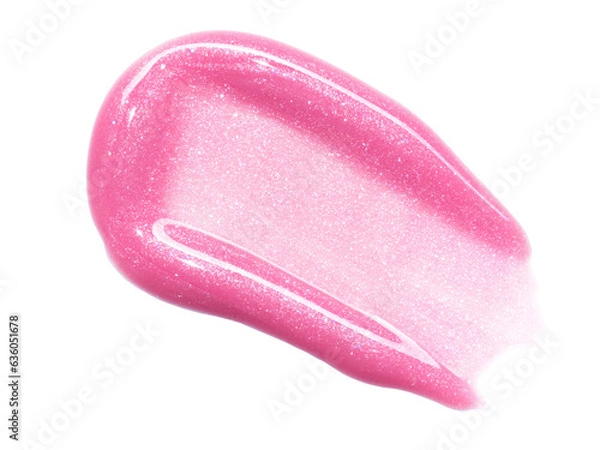 Fototapeta Pink lip gloss texture isolated on white background. Smudged cosmetic product smear. Makup swatch product sample