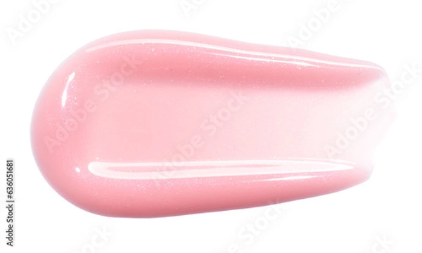 Fototapeta Pink lip gloss texture isolated on white background. Smudged cosmetic product smear. Makup swatch product sample