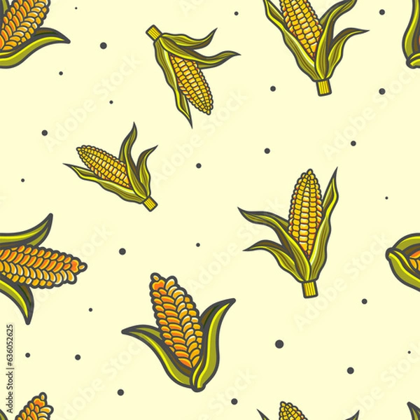 Fototapeta Autumn vibes - cartoon seamless pattern of cute corncobs
