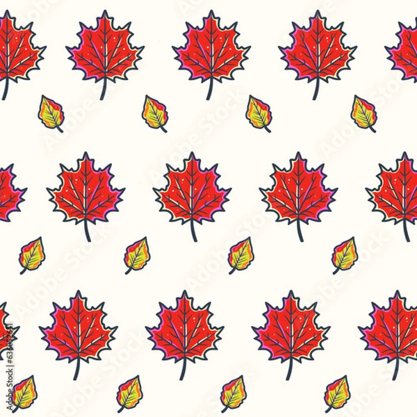 Fototapeta Autumn vibes - cartoon seamless pattern of cute fall of leaves