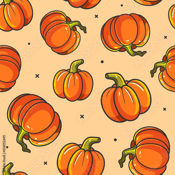 Fototapeta Autumn vibes - seamless pattern of cute cartoonish pumpkins