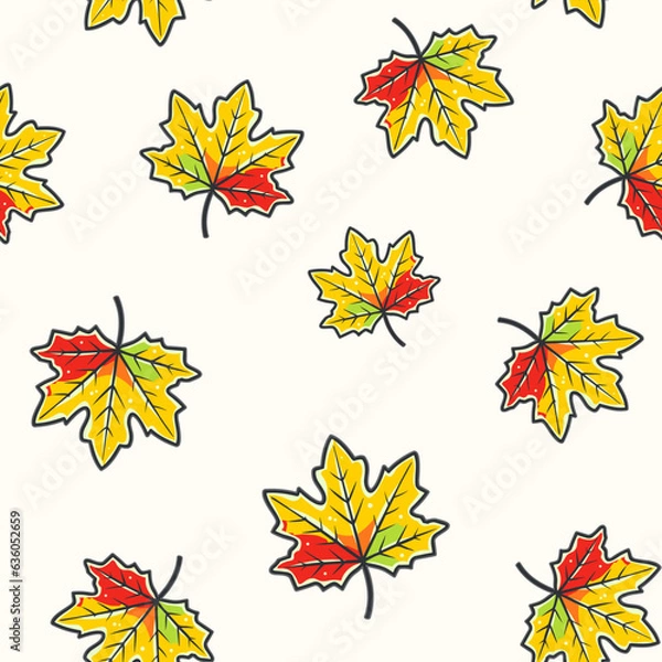 Fototapeta Autumn vibes - cartoon seamless pattern of cute fall of leaves