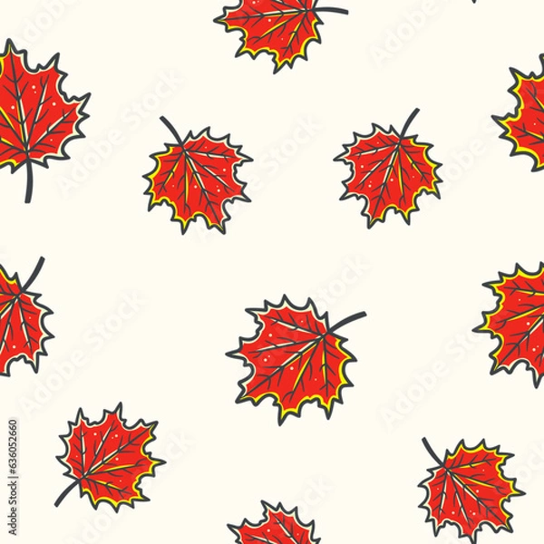 Fototapeta Autumn vibes - cartoon seamless pattern of cute fall of leaves