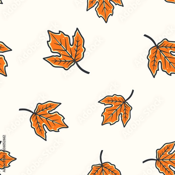 Fototapeta Autumn vibes - cartoon seamless pattern of cute fall of leaves