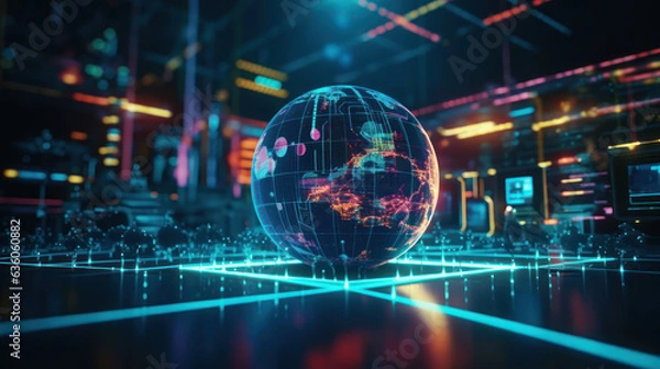Obraz Metaverse digital world cyber space background, neon colorful global world in cyber space, future energy power technology and internet connection concept.