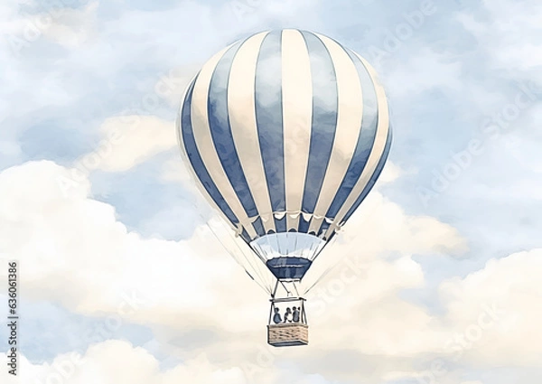 Obraz Blue and white stripes hot air balloon, Generative AI.