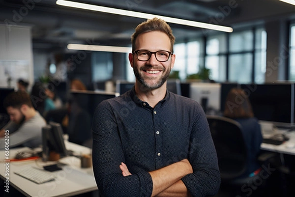 Obraz Smiling German Businessman Standing With His Arms Crossed in a Modern Office