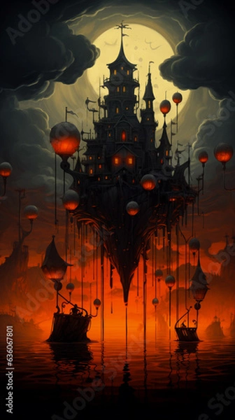 Fototapeta fairy landscape with aerial city