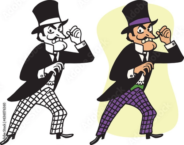 Obraz A vintage retro cartoon of a classic mustache twirling villain character. 