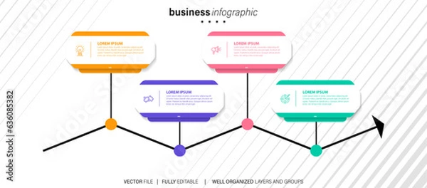 Fototapeta Modern 3D infographic template with 4 steps. Business circle template with options for brochure, diagram, workflow, timeline, web design. Vector EPS 10
