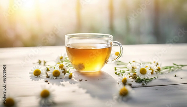 Obraz Chamomile tea with copy space