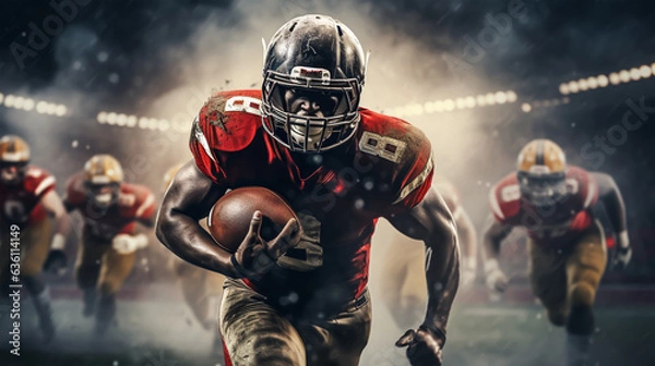 Fototapeta American player holding ball in ground