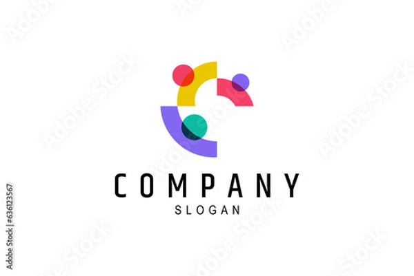 Fototapeta Letter C abstract logo design with family combination in colorful design
