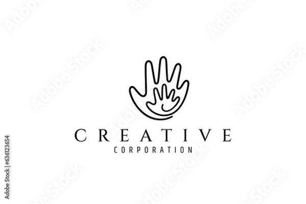 Fototapeta Child hand care logo with one line design style
