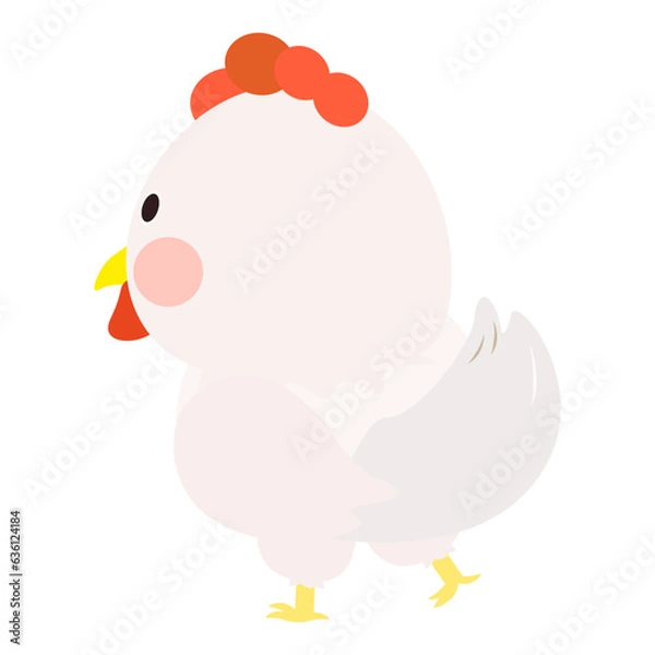 Obraz Cute little white chicken, full body, standing, back view. Isolated on white background, EPS10 vector