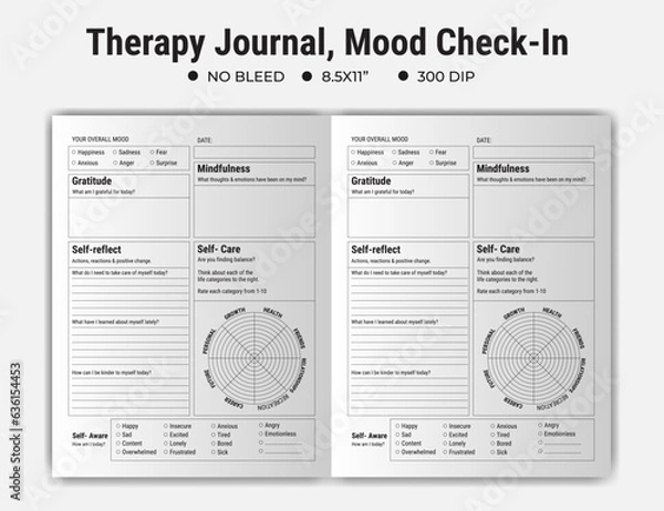 Obraz Therapy Journal and mood check-in logbook or notebook planner