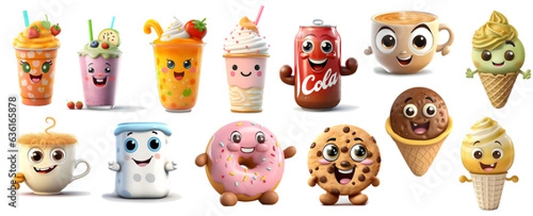 Fototapeta Set of cute Food and Beverage Sticker, Illustration, on transparent Background, generated ai