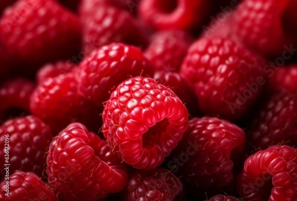 Fototapeta Fresh red raspberry fruit background
