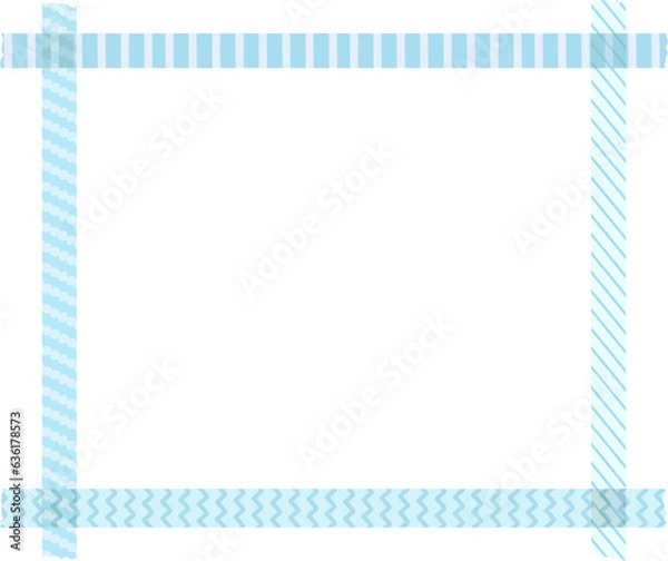 Fototapeta 柄物のマスキングテープのフレームイラスト/ストライプ/波線/ボーダー/水色/バースデー