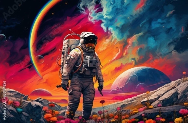 Obraz astronaut is flying across desert background