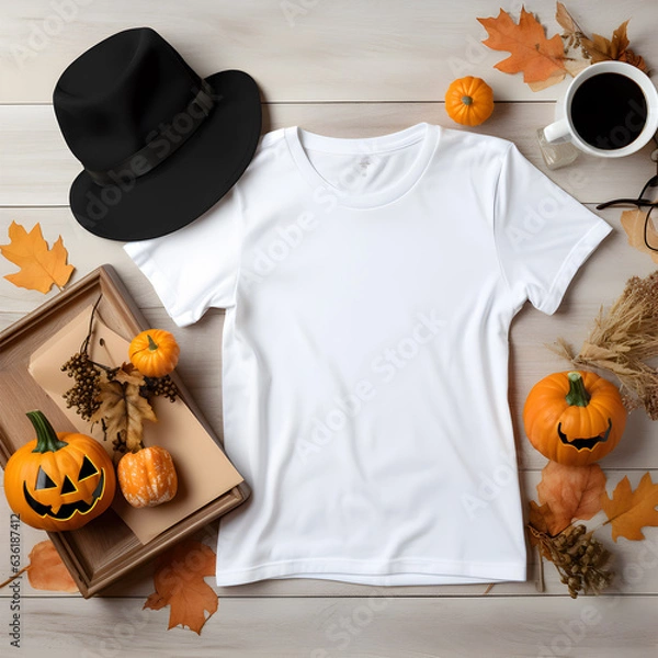 Fototapeta Plain white tshirt halloween mockup (gemerative ai)