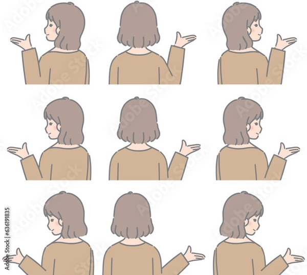 Obraz ご案内のポーズ　若い女性（後ろ向き、私服）