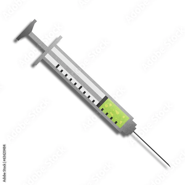 Fototapeta paper cut of syringe with vaccine for injection is medical icon