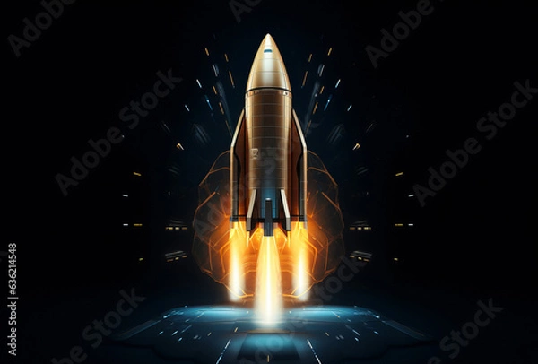 Fototapeta rocket with flames escaping from it
