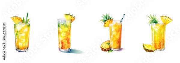 Fototapeta Watercolor cocktail drinks set on white background. Watercolor painting daily routine objects. Hand drawn colorful Sublimation design,white background