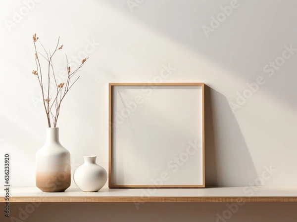 Fototapeta Vase with dry flowers on the table mockup