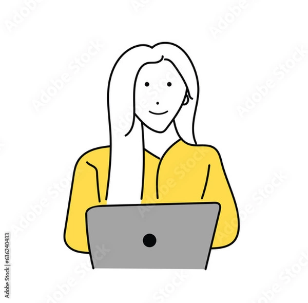 Obraz ノートパソコンを操作するビジネスパーソンの女性のイラスト素材