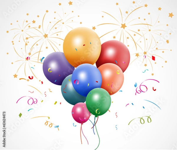 Obraz Colorful birthday with balloon and fireworks