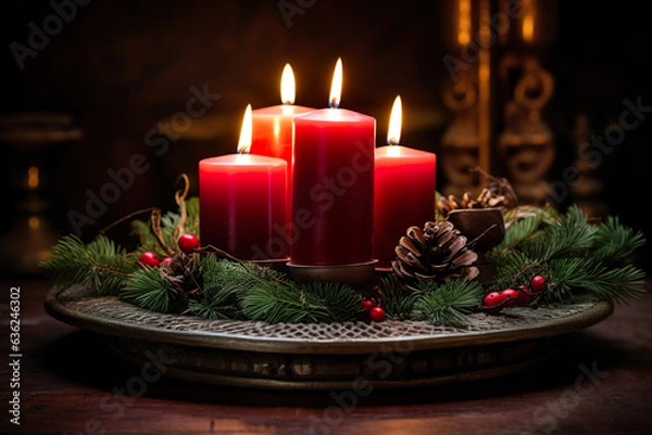 Obraz Leuchtende Kerzen im Advent (Generative AI)