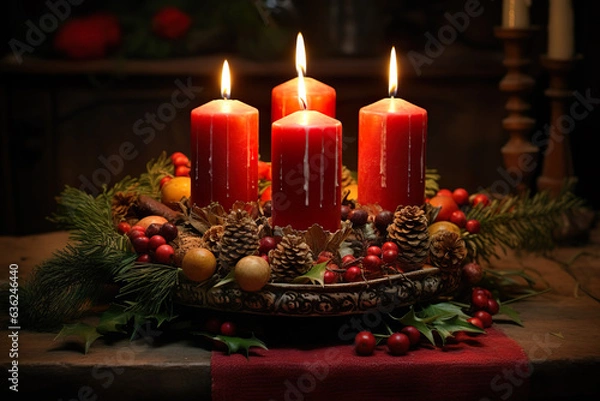 Obraz Leuchtende Kerzen im Advent (Generative AI)