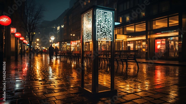 Obraz Darkened city with a shining QR, the juxtaposition of tradition and innovation, generative AI