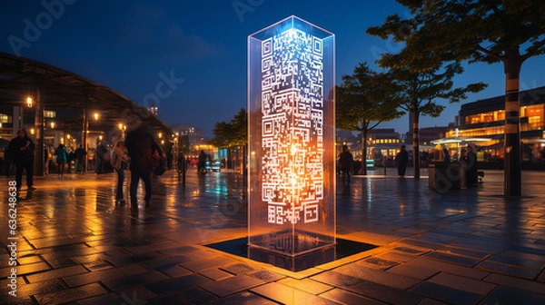 Obraz Luminous QR amidst city's dusk, the captivating charm of technological wonders, generative AI