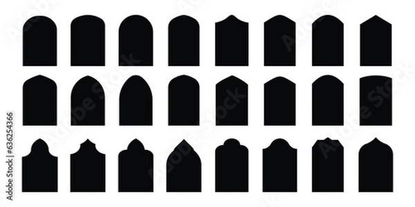 Obraz Set of vector Islamic door and window shapes. Arabic style arch. Arabic arch windows and doors in traditional silhouettes. Oriental architecture elements template of eastern door. Vector illustration