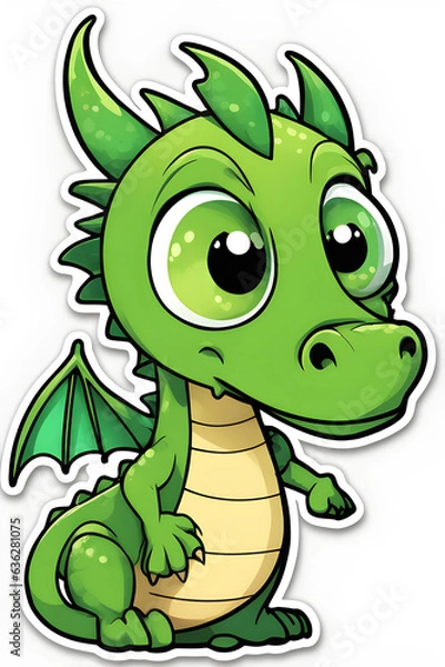 Fototapeta cute sticker cartoon green dragon symbol of 2024 on white background