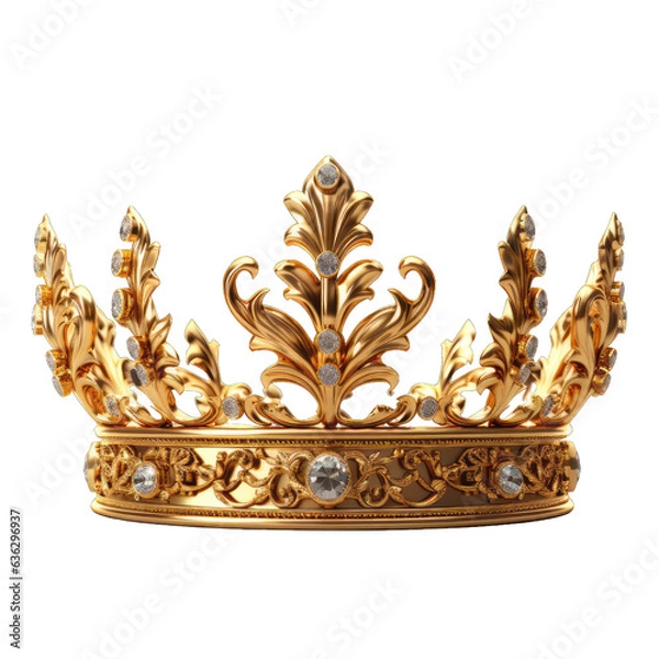 Fototapeta Golden crown isolated on white, transparent background, PNG