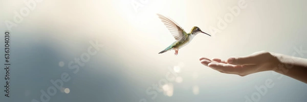 Obraz A hummingbird landing on a hand