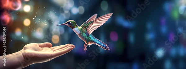 Obraz A hummingbird landing on a hand