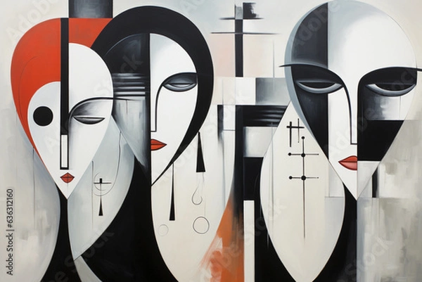 Obraz portrait of women. abstract wall art. painting in the interior. a modern poster. Generative A