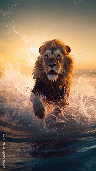 Obraz Lion playing in the sea