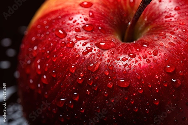 Obraz Red apple with waterdrops