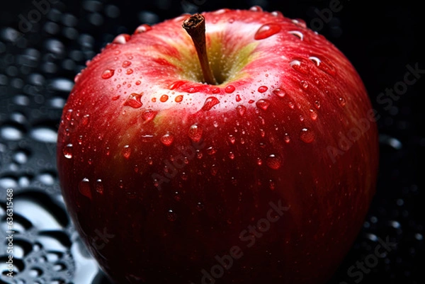 Obraz Red apple with waterdrops