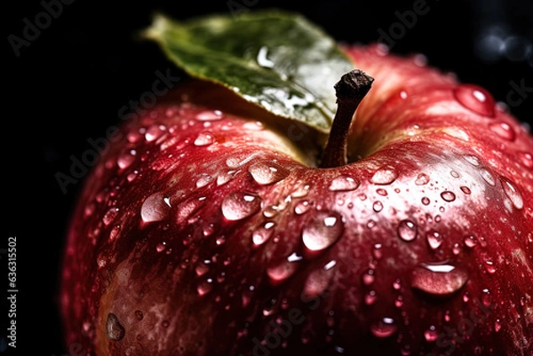 Obraz Red apple with waterdrops