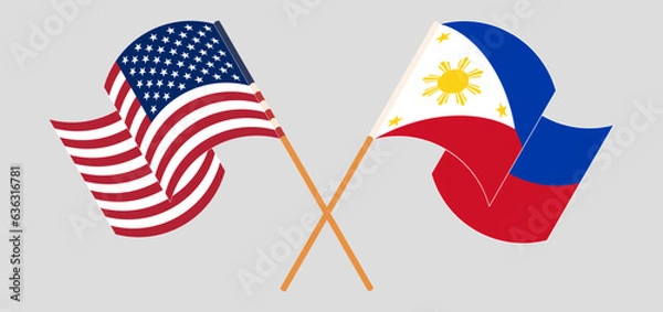 Fototapeta Crossed and waving flags of the USA and the Philippines