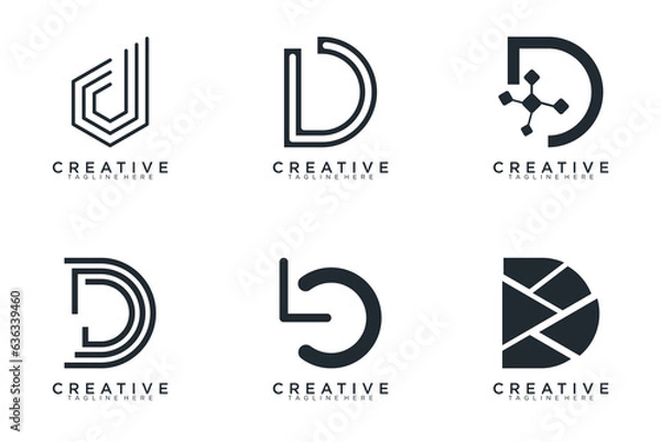 Fototapeta Set of abstract letter d, D logo template. with black color style, icons for business