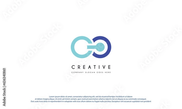 Obraz Abstract Initial Letter C and O Linked Logo. Blue Gradient Circular Rounded Infinity Style with Connected Dots. Usable for Business and Technology Logos. Flat Vector Logo Design Template Element.